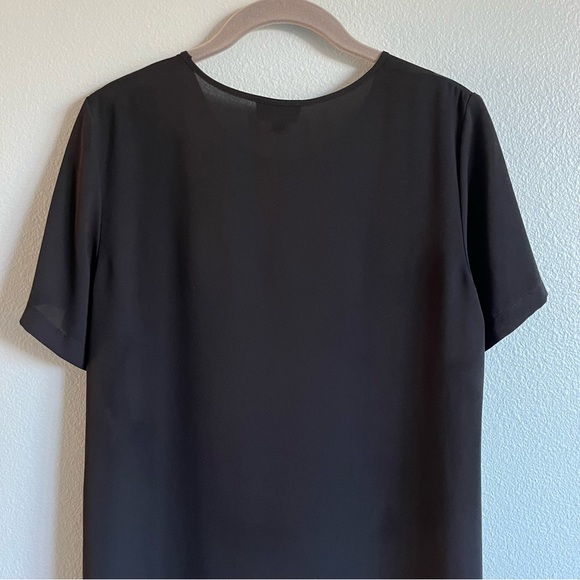 Topshop Black Crew Neck Short Sleeve Hi Low Top - Picture 3 of 6